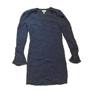 Joie Blue Long Sleeve V-Neck Silk Dress​